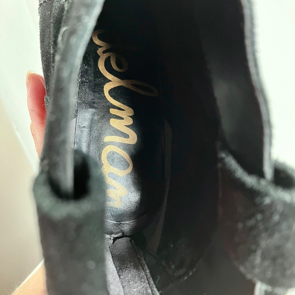 Sam Edelman Ankle Boots Black Suede Western Block Heel Zip Booties Womens Sz 7.5 - Picture 6 of 10